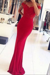 Mermaid Floor Length Red Prom Dresses Off The Shoulder Sleeveless Zipper