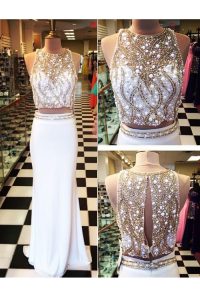Gorgeous Scoop White Chiffon Zipper Evening Dress Sleeveless Floor Length Beading and Appliques