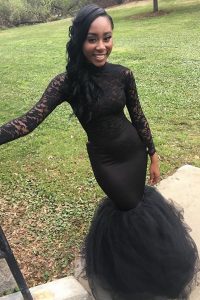 Pretty Mermaid Black Prom Dress Prom and For with Lace High-neck Long Sleeves Zipper