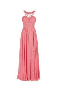 Scoop Sleeveless Floor Length Beading Zipper Homecoming Dresses with Watermelon Red