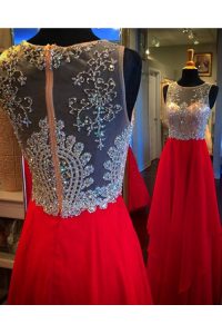 Edgy Scoop Floor Length Column/Sheath Sleeveless Red Prom Evening Gown Zipper