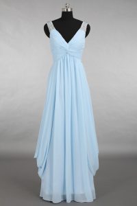 Superior Light Blue Zipper V-neck Beading Prom Evening Gown Chiffon Sleeveless