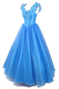 Designer V-neck Sleeveless Prom Party Dress Floor Length Ruching and Pick Ups Baby Blue Organza