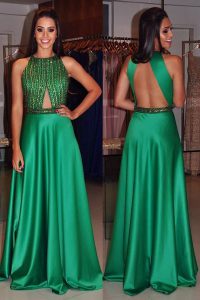 Edgy Scoop Sleeveless Backless Dress Like A Star Green Satin