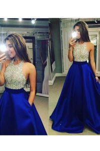 Halter Top Sleeveless Chiffon Prom Gown Beading Backless