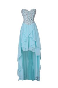 Chiffon Sweetheart Sleeveless Zipper Beading Dress for Prom in Blue