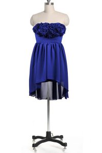 Hand Made Flower Celeb Inspired Gowns Royal Blue Zipper Sleeveless Knee Length