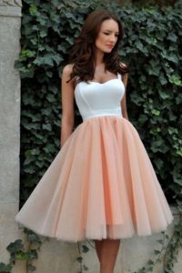 Exceptional Knee Length Peach Evening Dress Tulle Sleeveless Ruching