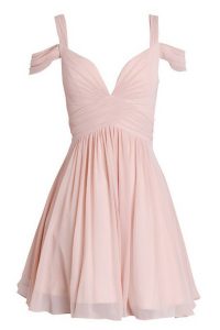 Knee Length Peach Prom Evening Gown Chiffon Sleeveless Ruching