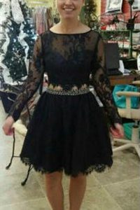 Custom Designed Black Dress for Prom Prom and Party and For with Lace Scoop Long Sleeves Backless