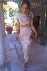 Scoop Short Sleeves Clasp Handle Ankle Length Lace Celeb Inspired Gowns