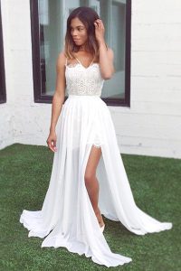 Luxury Sleeveless Lace Zipper Evening Dress with White Sweep Train