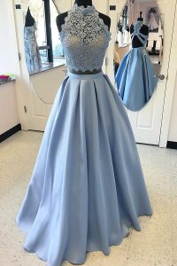 Light Blue Dress for Prom Satin Sleeveless Lace