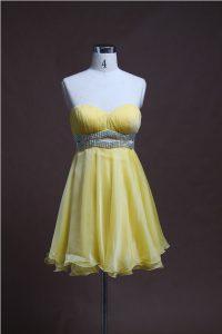 Sleeveless Mini Length Beading Backless Prom Dress with Light Yellow