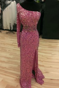 Top Selling Mermaid One Shoulder Backless Prom Evening Gown Lilac for Prom and Party with Sequins Sweep Train
