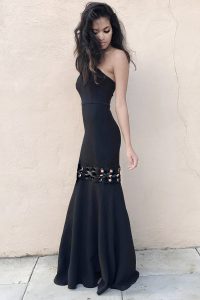Glittering Mermaid Black Sleeveless Elastic Woven Satin Zipper Evening Dress for Prom