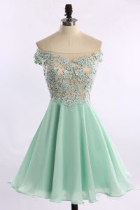 Off the Shoulder Mini Length Zipper Prom Party Dress Apple Green for Prom and Party with Beading and Appliques