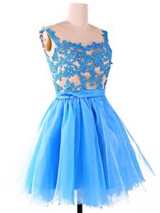 Baby Blue Dress for Prom Prom and Party and Wedding Party and For with Lace Scoop Sleeveless Zipper