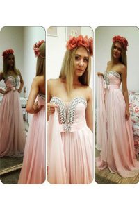 Customized Chiffon Sleeveless Floor Length Prom Dresses and Beading