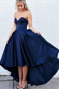 Navy Blue Sweetheart Neckline Pleated Dress for Prom Sleeveless Zipper