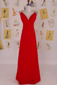 Red Column/Sheath Beading Prom Dress Backless Chiffon Sleeveless Floor Length