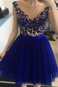 Exceptional Beading Mother Of The Bride Dress Royal Blue Zipper Cap Sleeves Mini Length