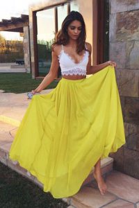 Vintage Sleeveless Floor Length Ruching Zipper Homecoming Dress with Yellow