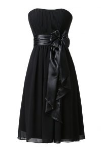 Nice Black Strapless Zipper Sashes ribbons and Ruching Prom Evening Gown Sleeveless