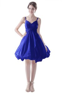 Luxury Sleeveless Satin Knee Length Zipper Cocktail Dress in Royal Blue with Beading