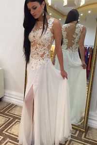 Fabulous Scoop Sleeveless Beading and Appliques Side Zipper Evening Gowns
