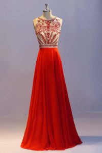 Scoop Chiffon Sleeveless Floor Length Prom Party Dress and Beading and Pleated