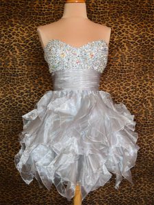 Edgy Grey Sweetheart Lace Up Beading and Ruffles Prom Party Dress Sleeveless