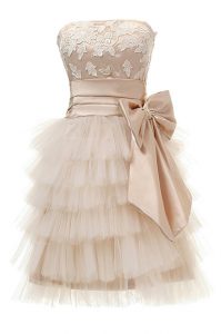 Champagne Sleeveless Appliques Knee Length Prom Party Dress