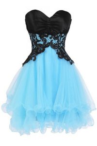 Blue And Black Tulle Lace Up Sweetheart Sleeveless Mini Length Party Dresses Appliques