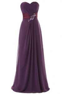 Glamorous Sleeveless Chiffon Floor Length Zipper Prom Party Dress in Purple with Ruffles