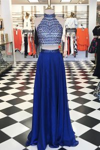 Royal Blue Sleeveless Chiffon Zipper Mother Of The Bride Dress for Prom