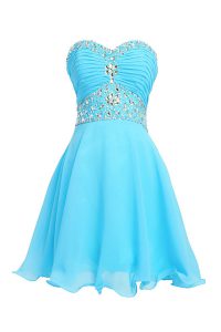 Fancy Baby Blue A-line Beading Prom Gown Lace Up Chiffon Sleeveless Knee Length