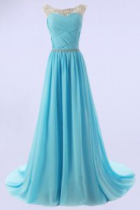 High End Scoop Chiffon Sleeveless With Train Homecoming Gowns Sweep Train and Beading