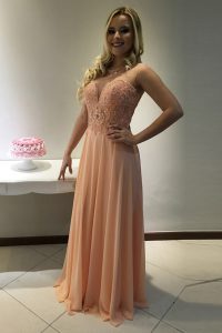 Clearance Scoop Sleeveless Chiffon Prom Party Dress Beading and Lace Sweep Train Zipper