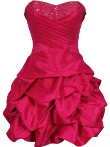 Hot Pink Sleeveless Mini Length Ruching Lace Up Prom Gown