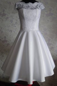 White Prom Evening Gown Prom and Party and For with Lace Bateau Cap Sleeves Zipper