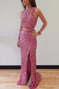 Beautiful Mermaid Lilac Scoop Neckline Sequins Mother Of The Bride Dress Sleeveless Backless