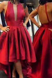 Red Scoop Zipper Pleated Evening Dress Sleeveless