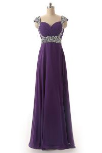 Artistic Cap Sleeves Beading and Ruching Lace Up Prom Evening Gown