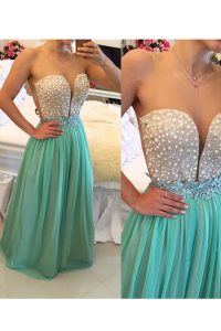 Customized Turquoise Sweetheart Neckline Beading Celebrity Prom Dress Sleeveless Zipper