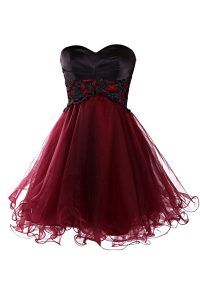Dazzling Burgundy Club Wear Prom and Party and For with Lace Sweetheart Sleeveless Zipper