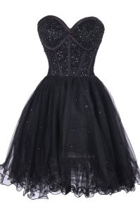 Sexy Sweetheart Sleeveless Prom Dresses Knee Length Sequins Black Tulle