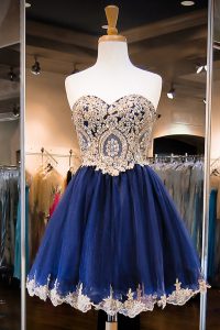 Most Popular Knee Length Royal Blue Prom Party Dress Sweetheart Sleeveless Side Zipper