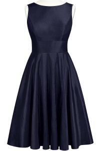 On Sale Scoop Knee Length Backless Evening Dress Navy Blue for Prom and Party with Bowknot
