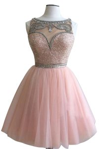 Elegant Pink Sleeveless Beading Mini Length Evening Gowns